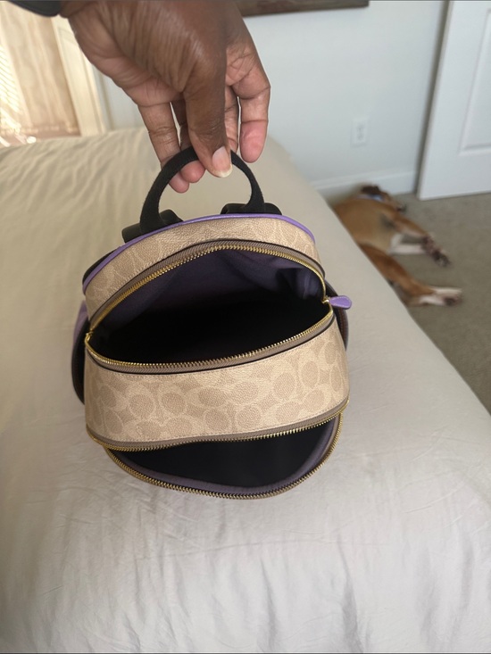Coach Beige Signature Canvas Backpack with Lavender Accents main image 6